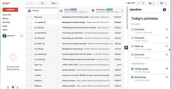 Pipedrive CRM&#39;s Gmail extension