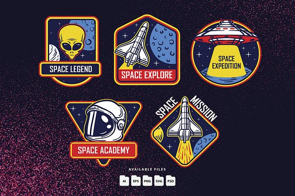 Space Vintage Badges Objects Graphics