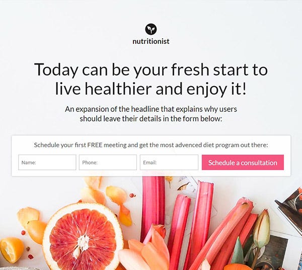 Nutrition-Consultant Pagewiz landing page template image