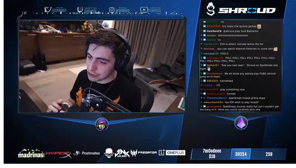 A pic of Shroud streaming on Twitch.tv and his chat opened