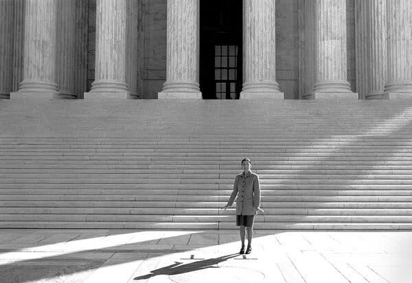 Ruth Bader Ginsburg on her first day as a justice, after being introduced to the Washington press corps as the newest member of the Supreme Court, on Oct. 1, 1993.