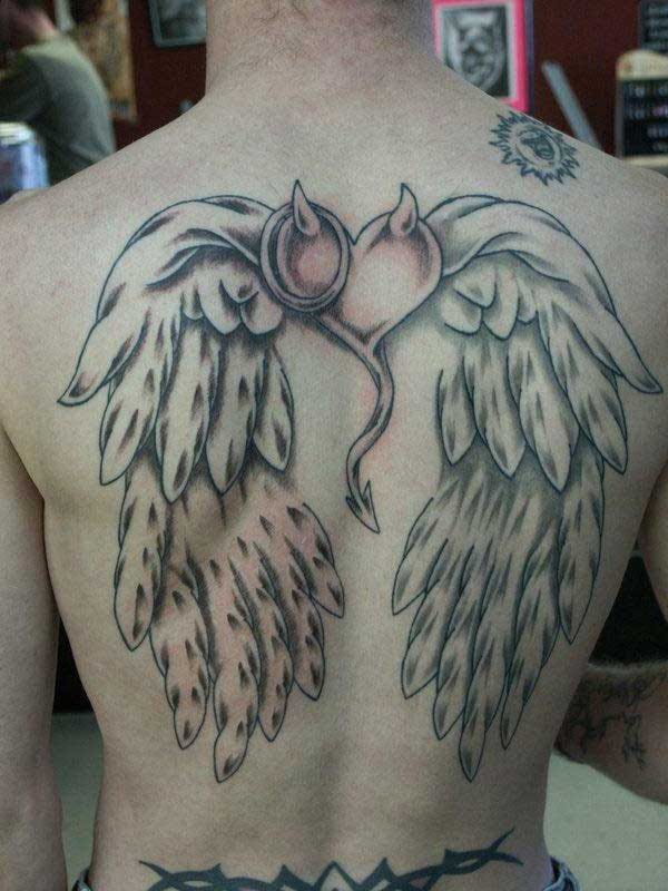 good bad wing tattoo hearted