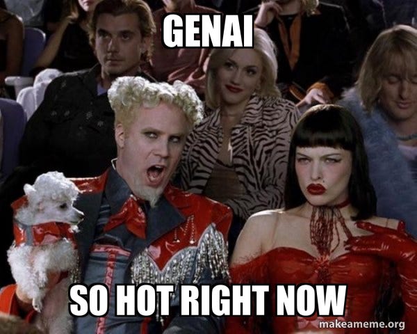 A man at a fashion show whispering to the woman sitting next to him “Gen AI, so hot right now”