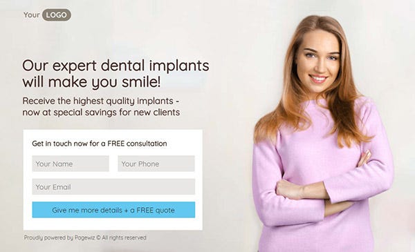 Dental-Implants Pagewiz landing page template image 