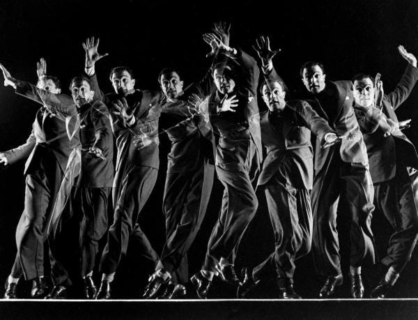 Dancer actor Gene Kelly in multiple-exposure dance sequence