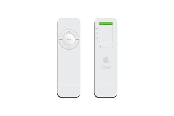 Apple iPod Shuffle, front and back.