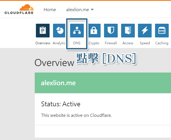 點擊 Cloudflare 的 [DNS]