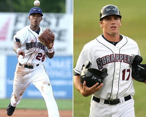 Wallace (right) managed Lindor at Class A Short-Season Mahoning Valley in 2011 before reuniting at Class A Lake County in '12. (Jesse Piecuch/MiLB.com)