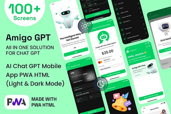 Amigo AI Chat GPT Mobile App PWA HTML Template Site Templates Web Templates