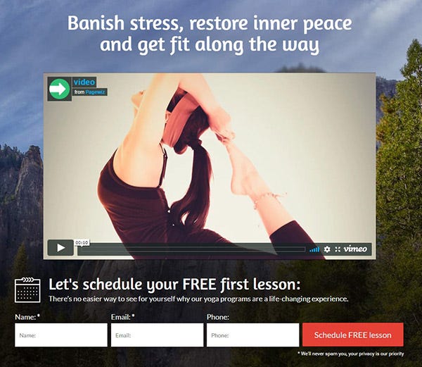 Yoga-Studio Pagewiz landing page template image