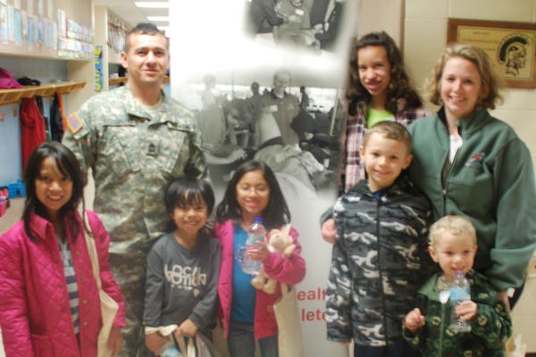 Matt Fitzgibbons and family (left); Becky Walley and family (right) 