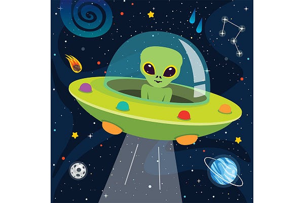 Alien in Ufo Illustrations Graphics