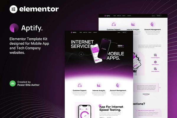 Aptify — Mobile App Landing Page & Tech Company Elementor Template Kit (WordPress / Template Kits)