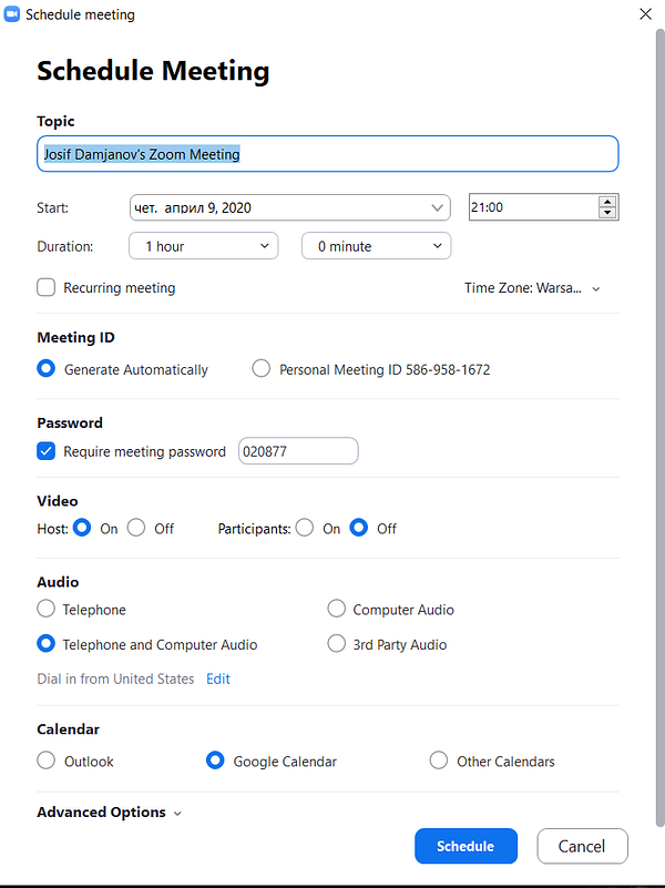 Zoom meeting settings