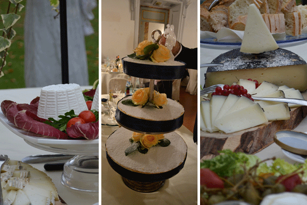 The cheese table and the wedding cake