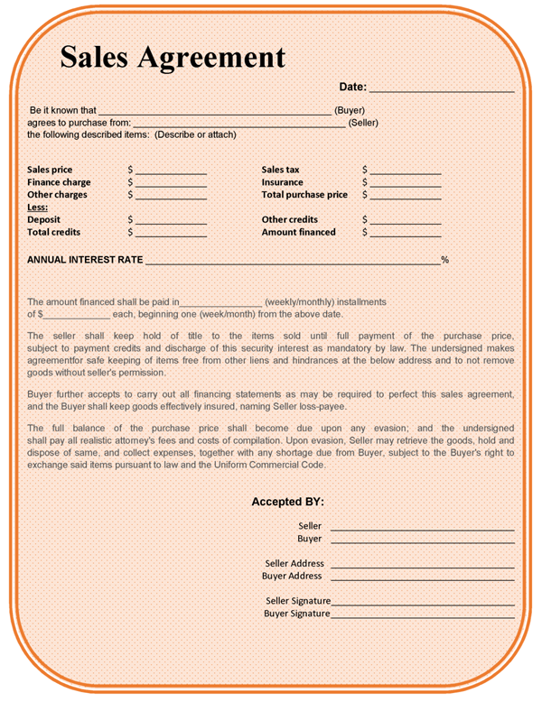Draft Sale Agreement / Sale Of Personal Goods Contract Uk Template A sales agent does not