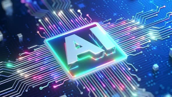 AI Technology Concept on Neon Circuit Board Backgrounds Motion Graphics Stock Video