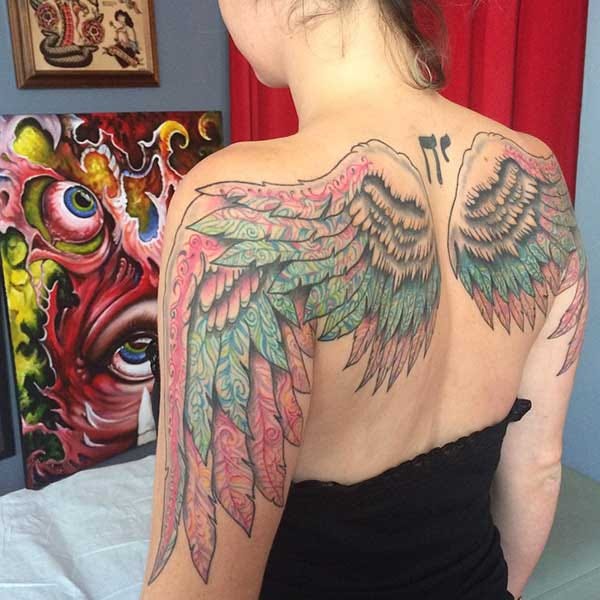 colorful wing tattoo