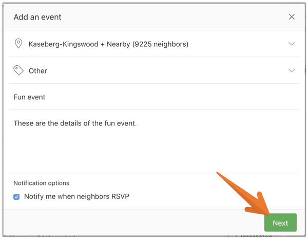 Nextdoor - Add Event First Screen