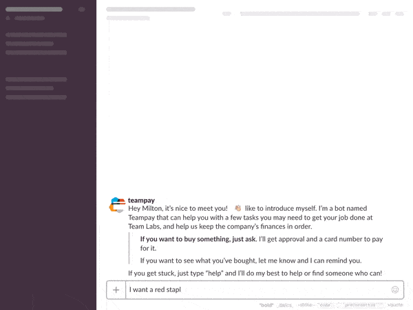 Teampay application for Slack