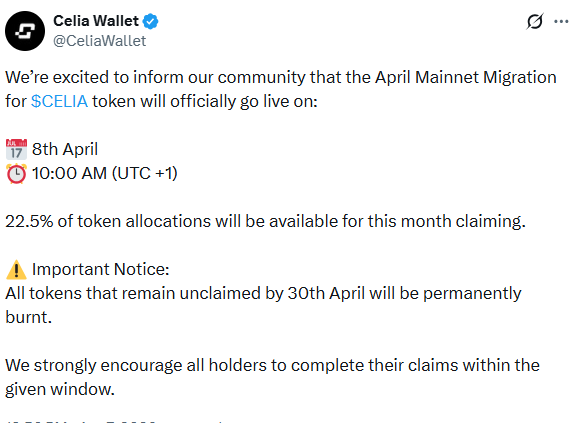 CELIA Mainnet Migration Goes Live On April 8: What You Need To Know