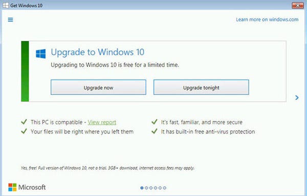 Tentativa da Microsoft em manipular usuários à fazer upgrade como se essa fosse a única opção.