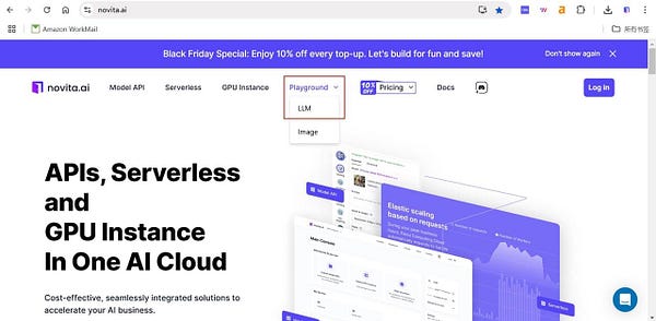 you can find LLM Playground page of Novita AI for a free trial