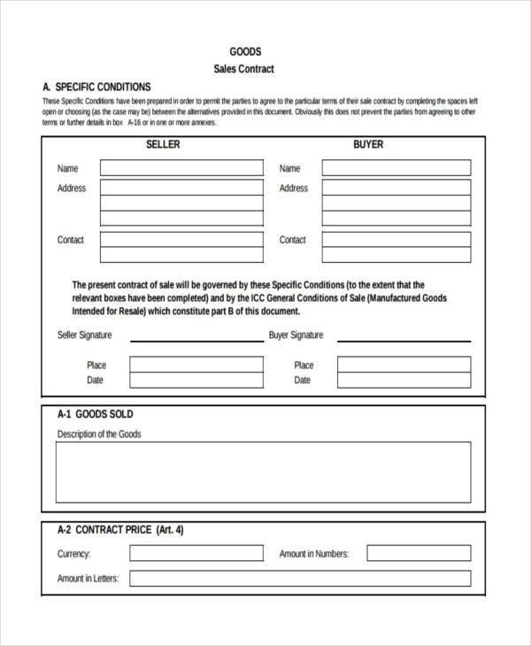 FREE 8+ Sample Sale Contract Forms in PDF MS Word