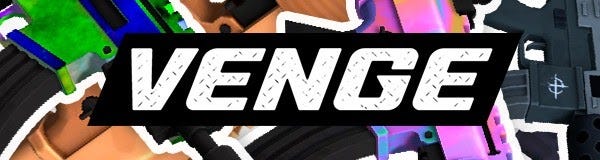 Venge.io banner image showing the game logo as well as guns, characters and other game elements