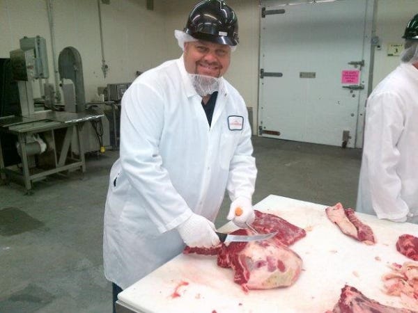 Robin Sorensen trimming roast beef like a boss.