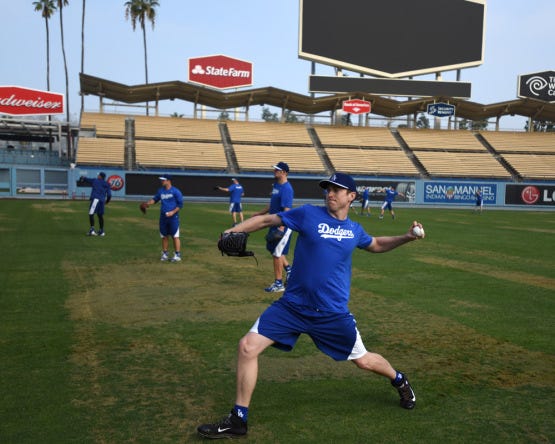 Chris Reed throws on Tuesday at Dodger Stadium.