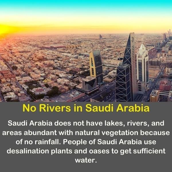 Geography fun fact about (No) Rivers in Saudi Arabia