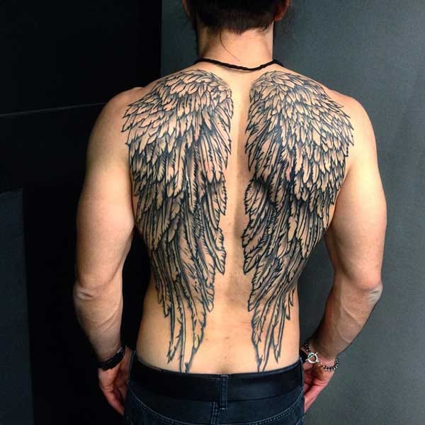 male wing tattoo for back