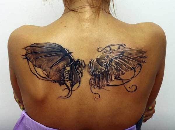 good bad angel wing tattoo