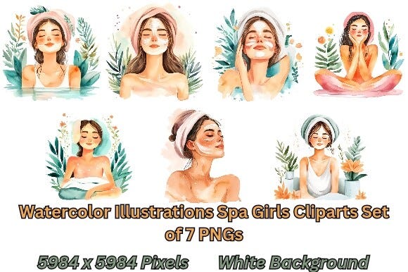 Free Spa Girls Watercolor Cliparts Set Free Download