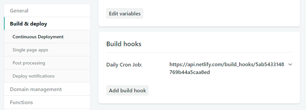 Netlify build hooks list