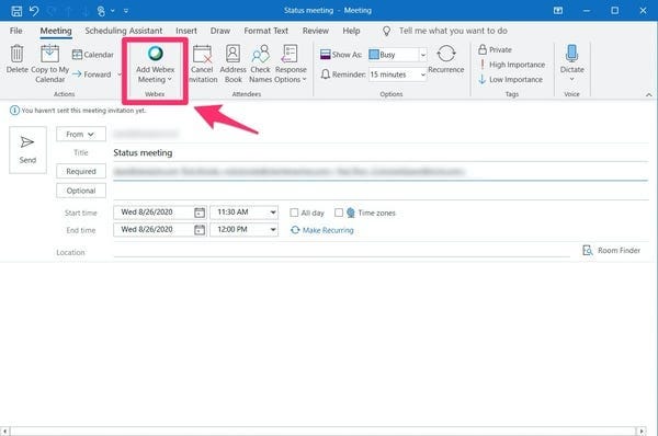 How do I add Webex to my Outlook toolbar?