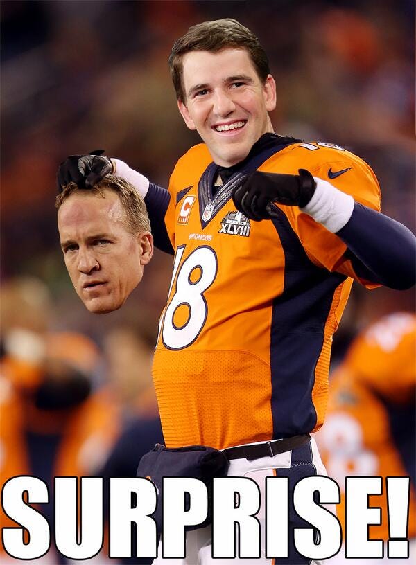 Eli Manning disguised as Peyton Manning