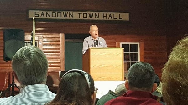 Speaking at Sandown Town Hall in November to honor veterans. | Source: Jerry's Ride
