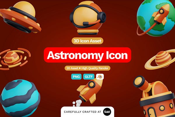 3D Astronomy Icon Objects Graphics