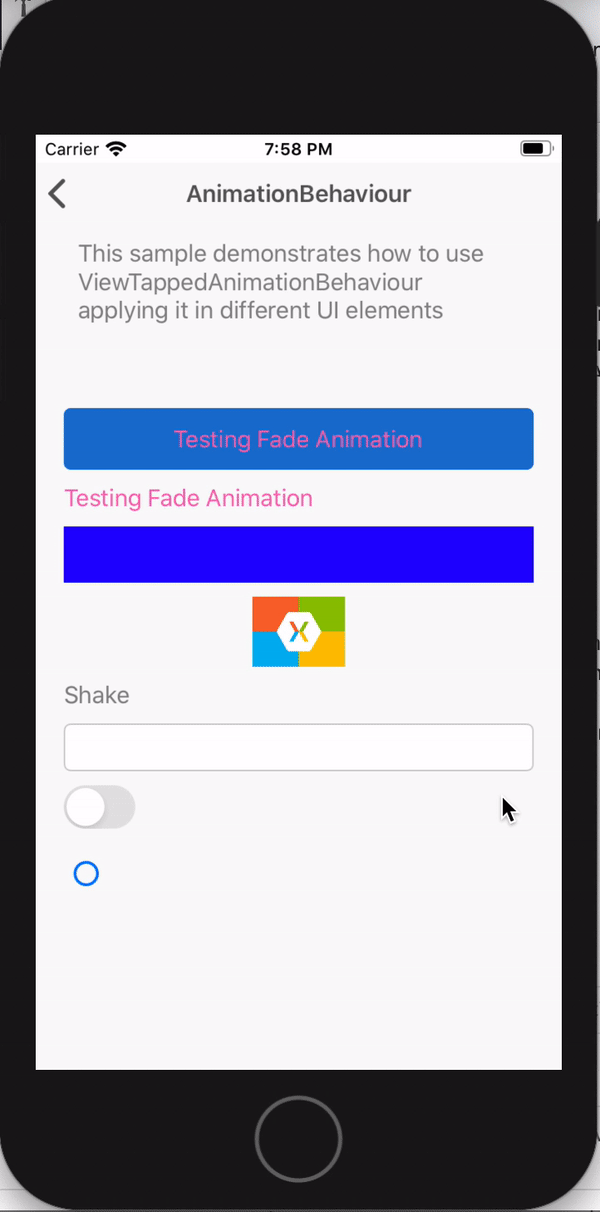 GIF: Flip, Fade and shake animations applied at some views on xamarin forms