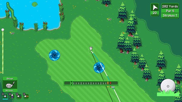 A screen-grab of in-game footage from the golf game Golfinite.