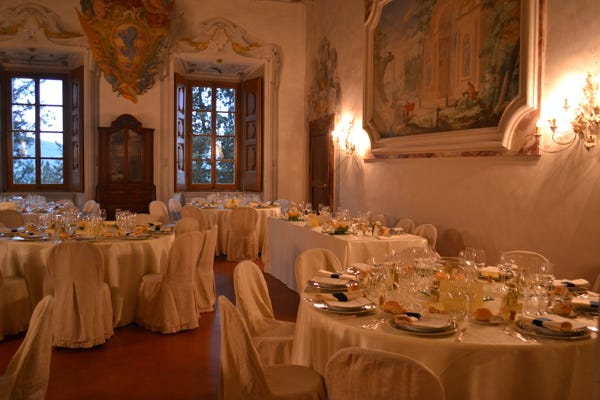 The dining room at Castello di Meleto