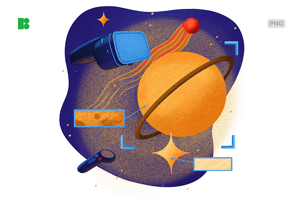 Space Exploration in Virtual Reality Illustrations Graphics