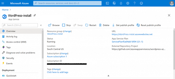 Select the URL link to run the WordPress wizard.