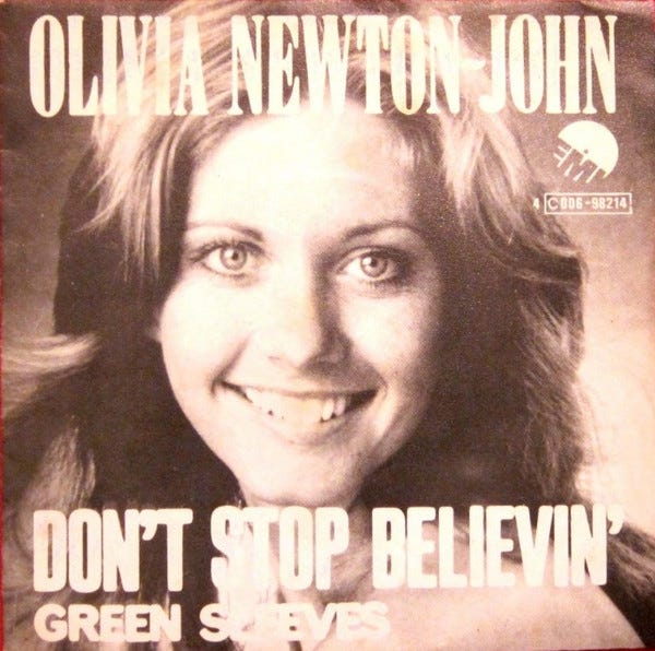 “Don’t Stop Believin’” was Olivia Newton-John’s 7th number one hit on the Easy Listening chart. It was also the title of her 2019 memoir.