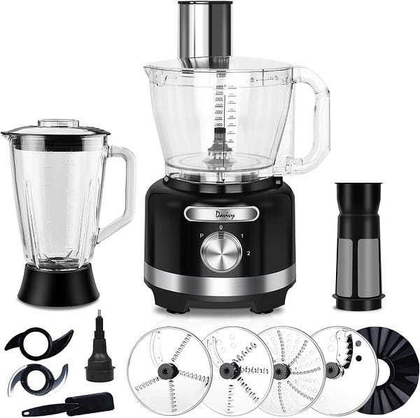 Davivy 16 Cup Food Processor Blender Combo,10-in-1 Multifunction 3.8L Meat Processor Bowl 6 CUP(50 oz) Glass Blender & Filter,600W with 2 Speeds Plus — Best Glass Food Processors — WALFOSBRAND.COM