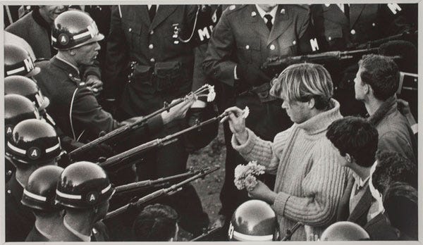 Bernie Boston American, 1933–2008 Flower Power, October 22, 1967 Gelatin silver print Gift of Howard G. Davis, III A.K.A. David Davis, 2011.135 This memorable image of a young protester placing a flower in the barrel of a National Guardsman’s rife was captured during an anti-war march on the Pentagon. A staff photographer for the now-defunct Washington Star, he photographed the Civil Rights movement, and every American president from Harry Truman to Bill Clinton. Instict told him to climb a