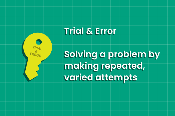 The words Trial & Error labeled on a key, accompanied by text definition
