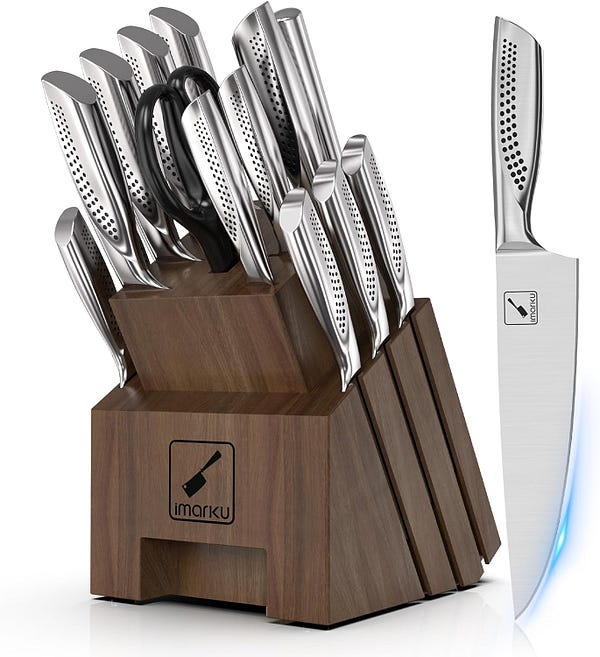 imarku Knife Set, 16PCS High Carbon Stainless Steel Kitchen Knife Set with Block Ultra Sharp Knife Block Set, Japanese Knife Set with Dotted Non-slip — Best Knife Sets on Amazon — WALFOSBRAND.COM